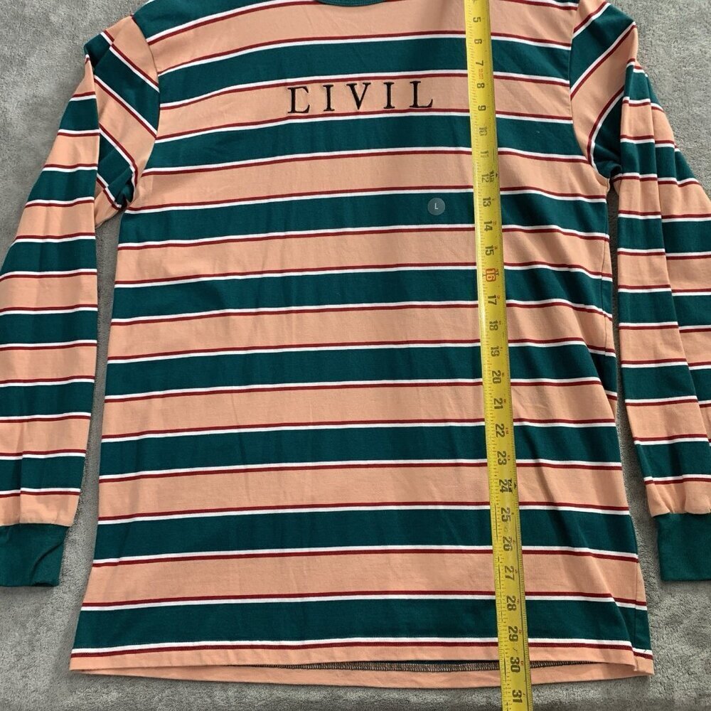 Civil Regime Shirt Mens Large Long Sleeve Crew Neck Pullover Striped Cotton Tee - Picture 2 of 8